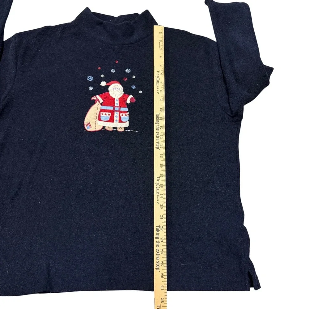 CJ Banks‎ Women's 1X Navy Blue Mock Neck Long Sleeve Embroidered Santa Fleece